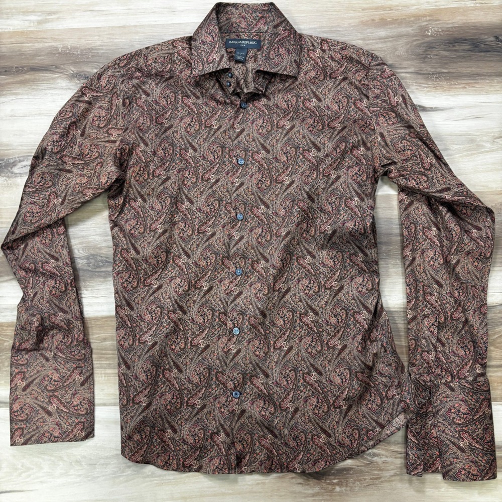 Y2K Banana Republic Dress Shirt L Paisley Button Down Cotton Slim French Cuffs